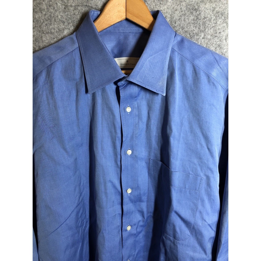 Ermenegildo Zegna Dress Shirt Mens 17.5 Blue Career Business Classic